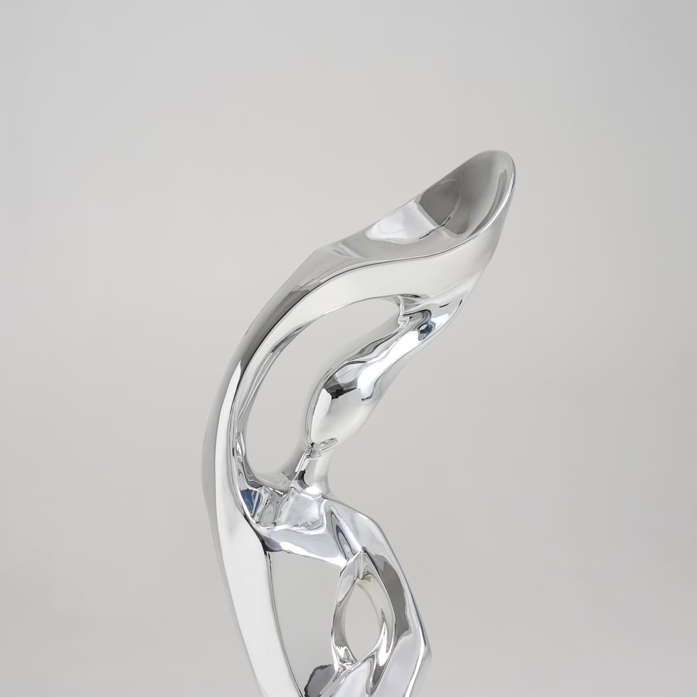 9" x 32" Silver Sculpture with Illuminated Sphere Art Decor window image