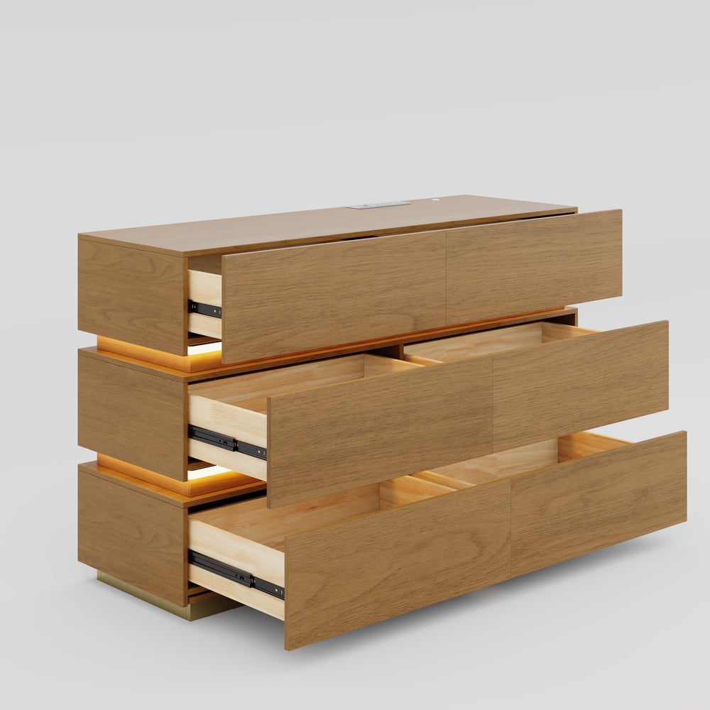 Lumio 1200mm Modern White 6 Drawer LED Dresser Chest Bedroom Storage Cabinet window image