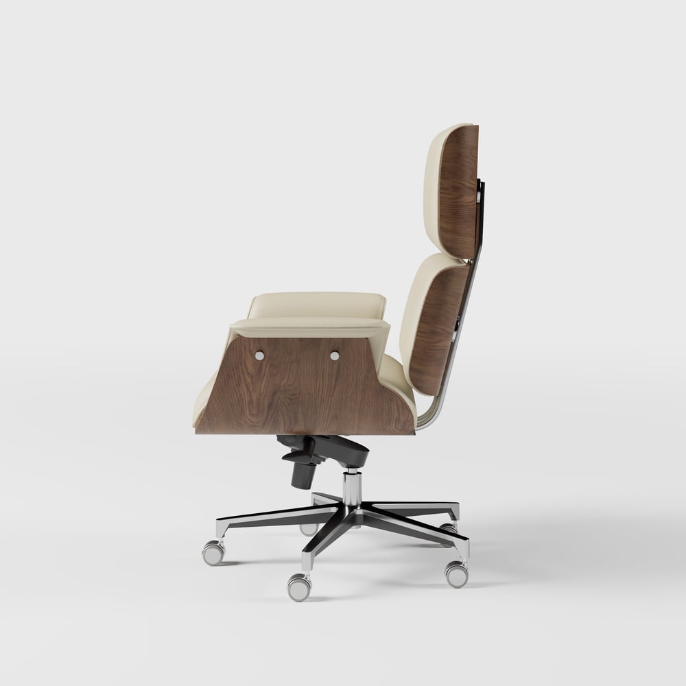 Modern Off White Home Office Chair Upholstered Swivel Task Office Chair High Back window image