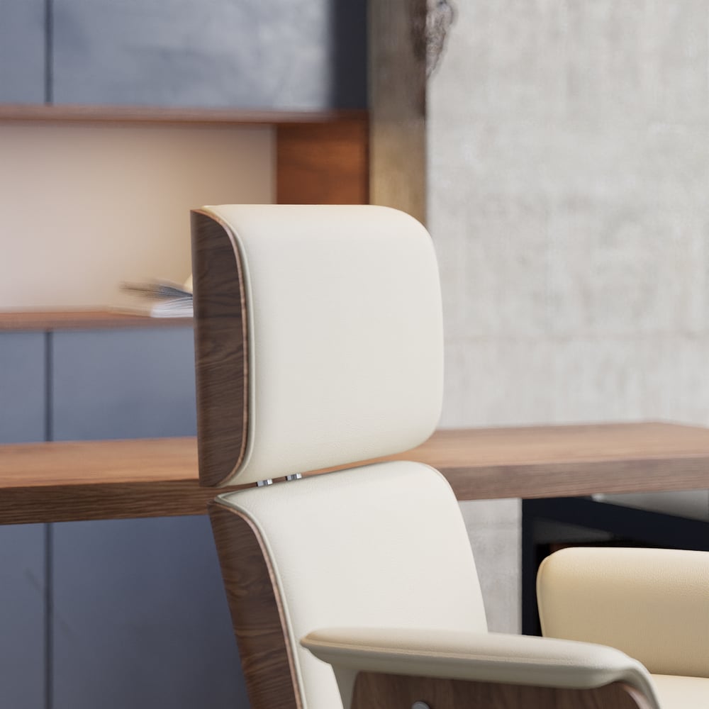 Modern Off White Home Office Chair Upholstered Swivel Task Office Chair High Back window image