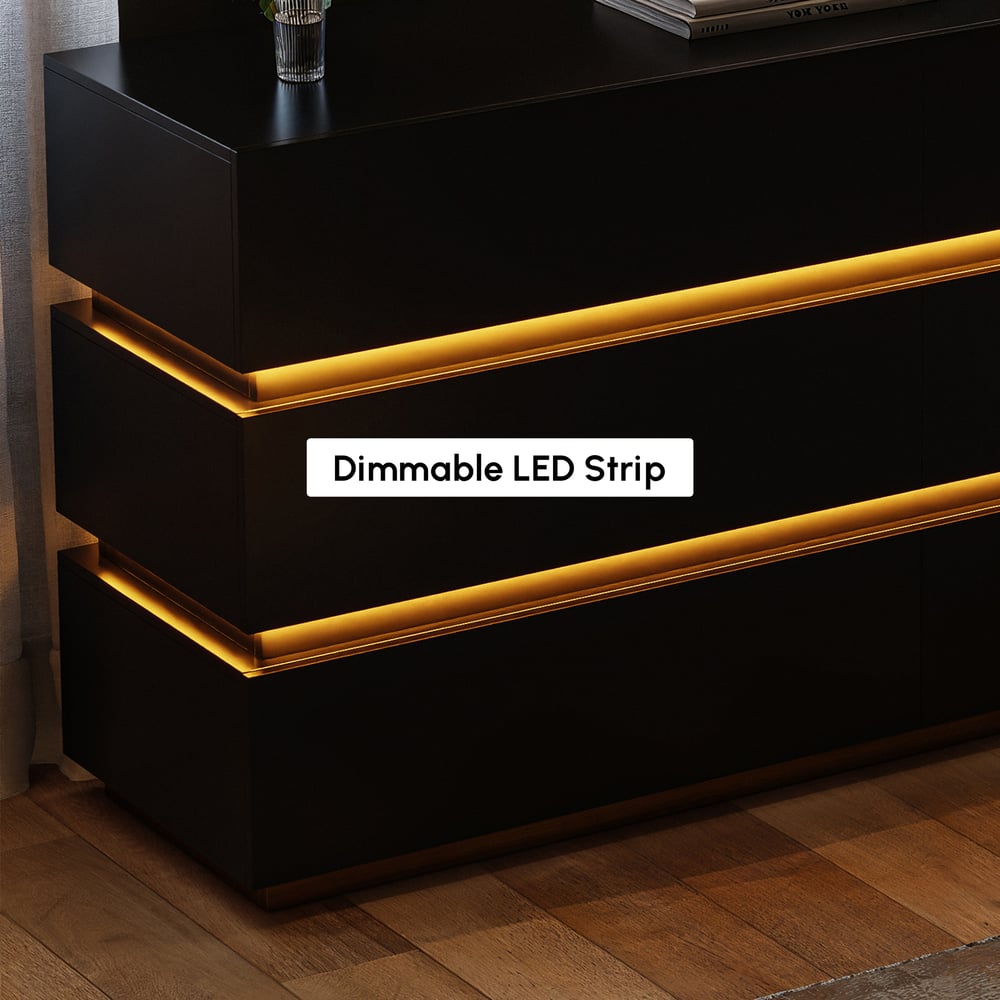 Lumio 1500mm LED 6-Drawer Dresser with Charging Station window image