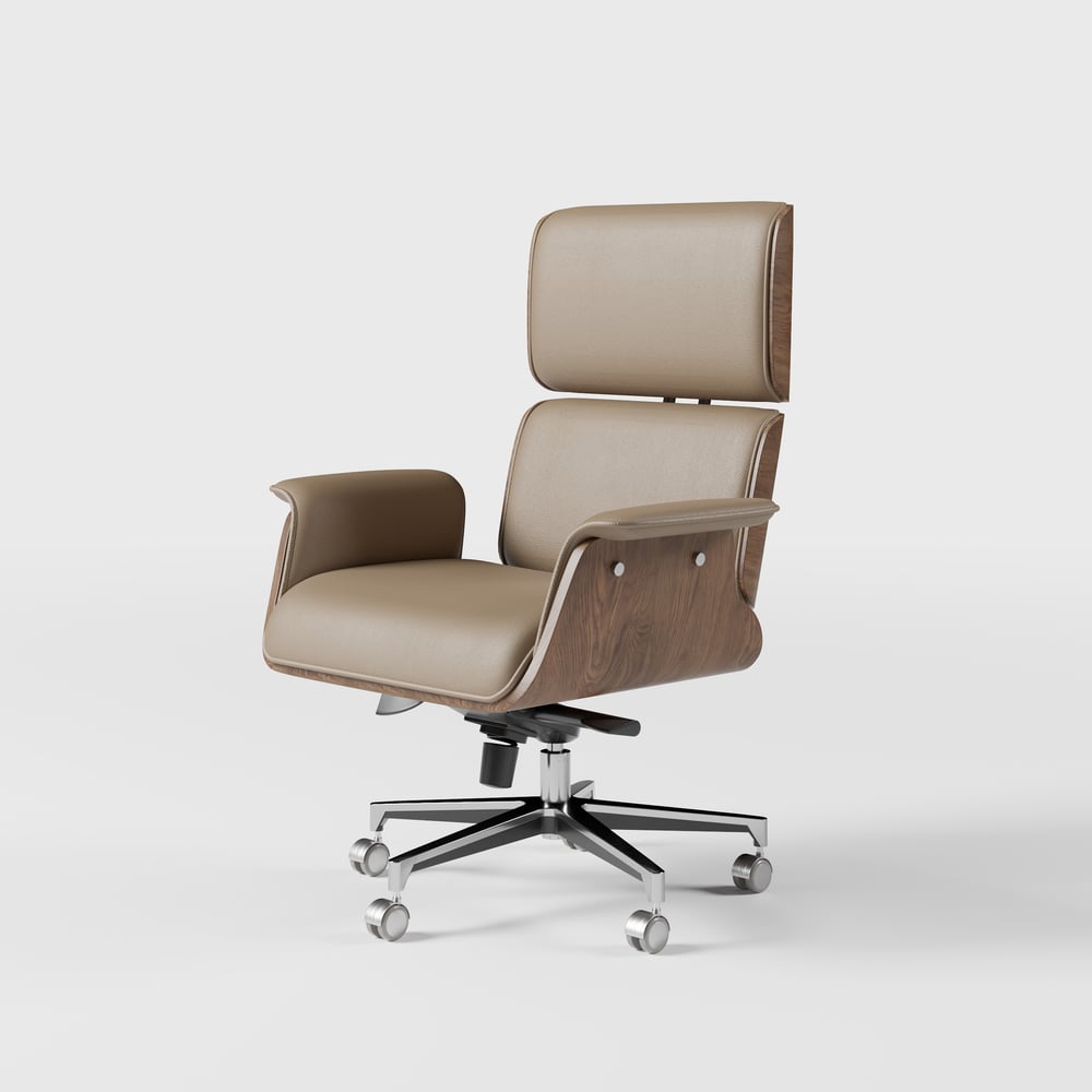 Modern Khaki Home Office Chair Swivel Upholstered Wooden Desk Chair Adjustable Height window image