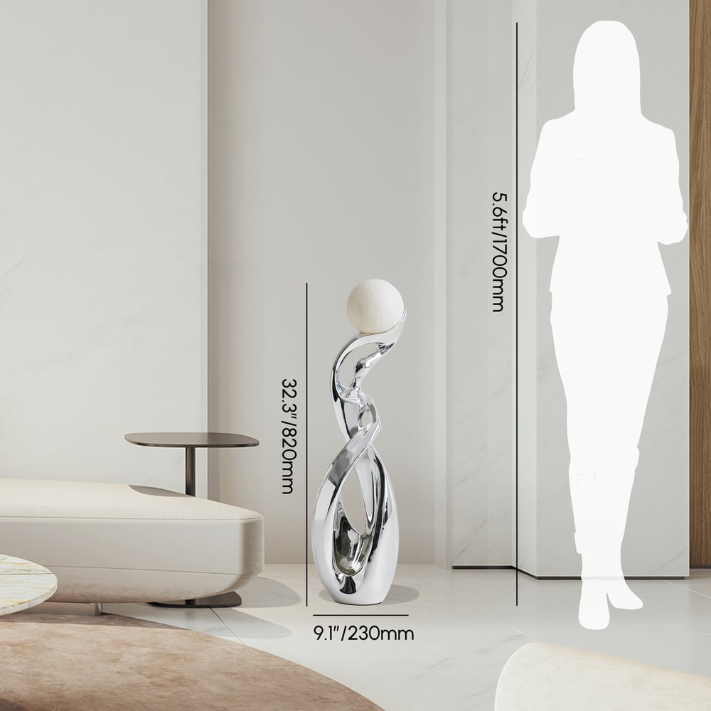 9" x 32" Silver Sculpture with Illuminated Sphere Art Decor weights dimensions image