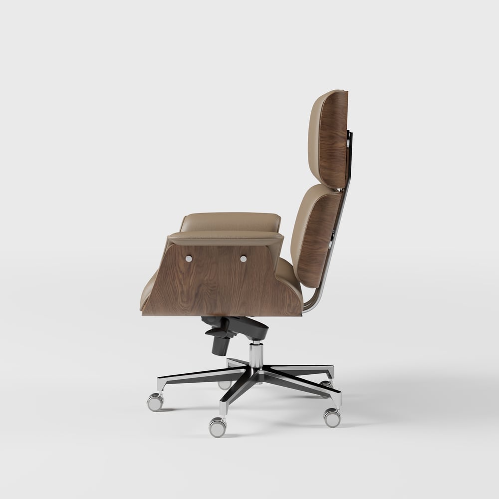 Modern Khaki Home Office Chair Swivel Upholstered Wooden Desk Chair Adjustable Height window image