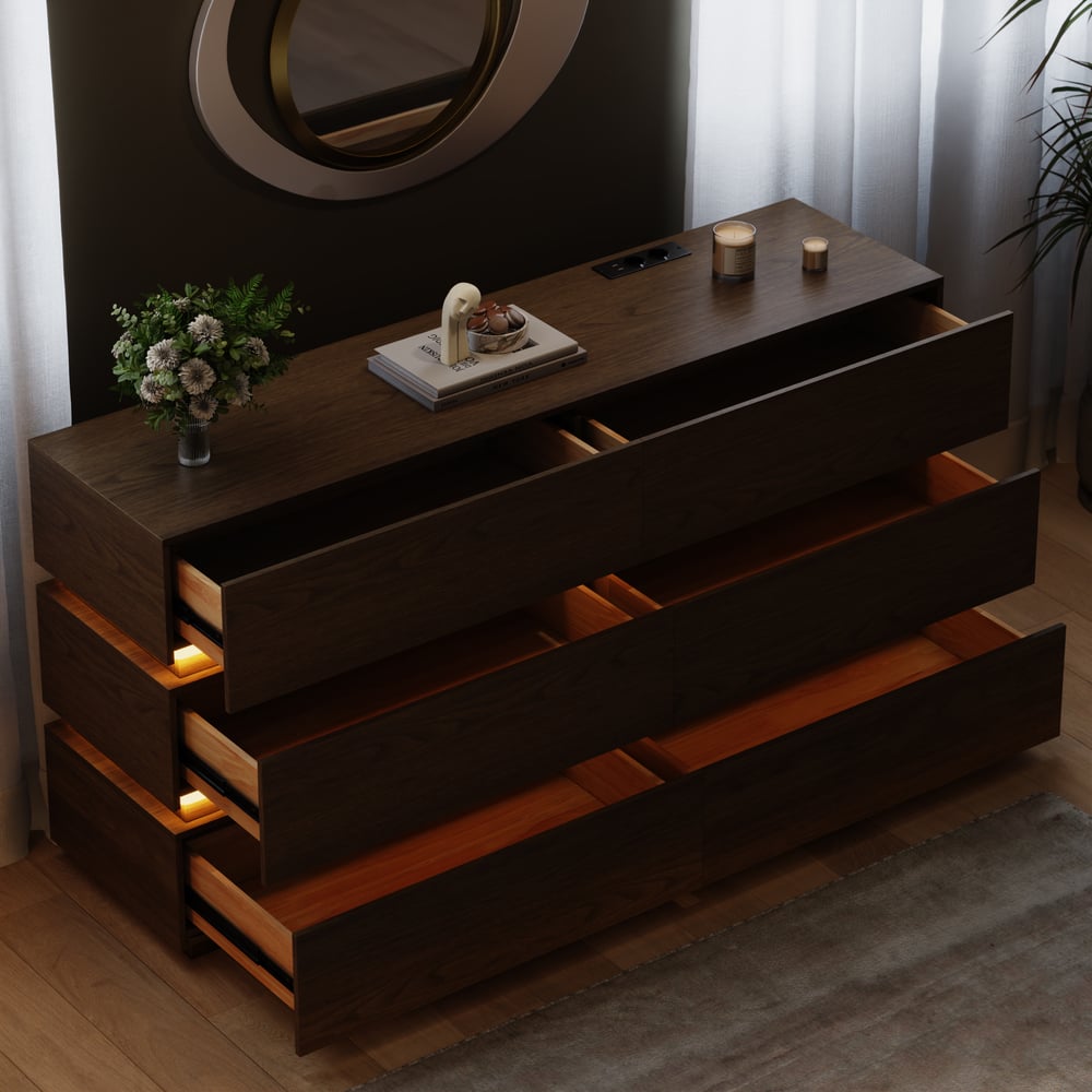 Lumio 59" LED 6-Drawer Dresser with Charging Station window image