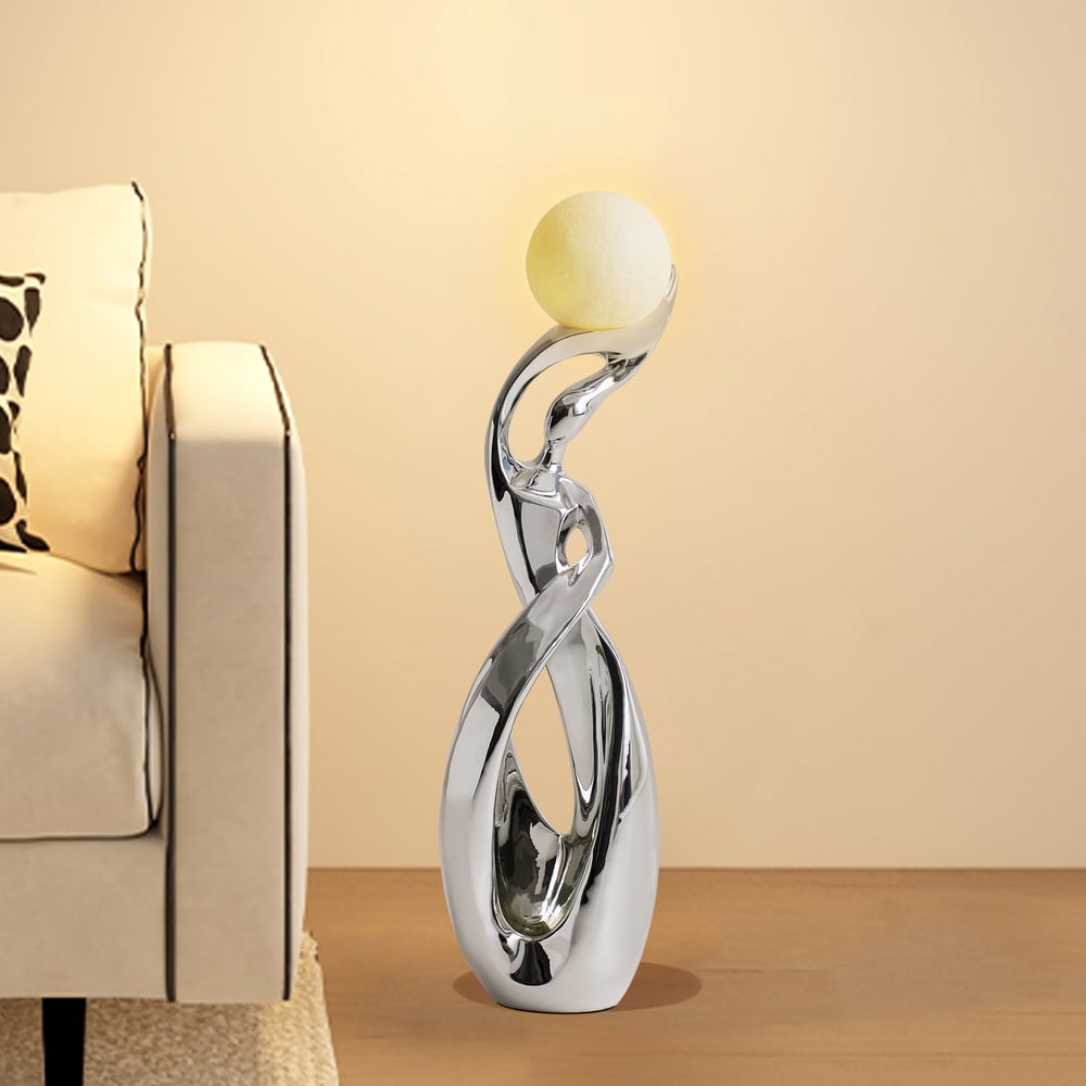 9" x 32" Silver Sculpture with Illuminated Sphere Art Decor window image