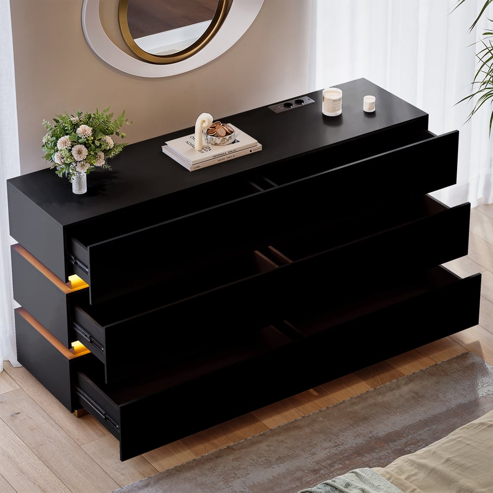 Lumio 1500mm LED 6-Drawer Dresser with Charging Station window image