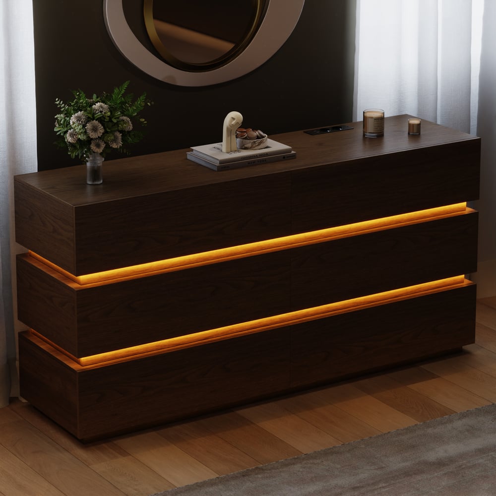 Lumio 59" LED 6-Drawer Dresser with Charging Station window image