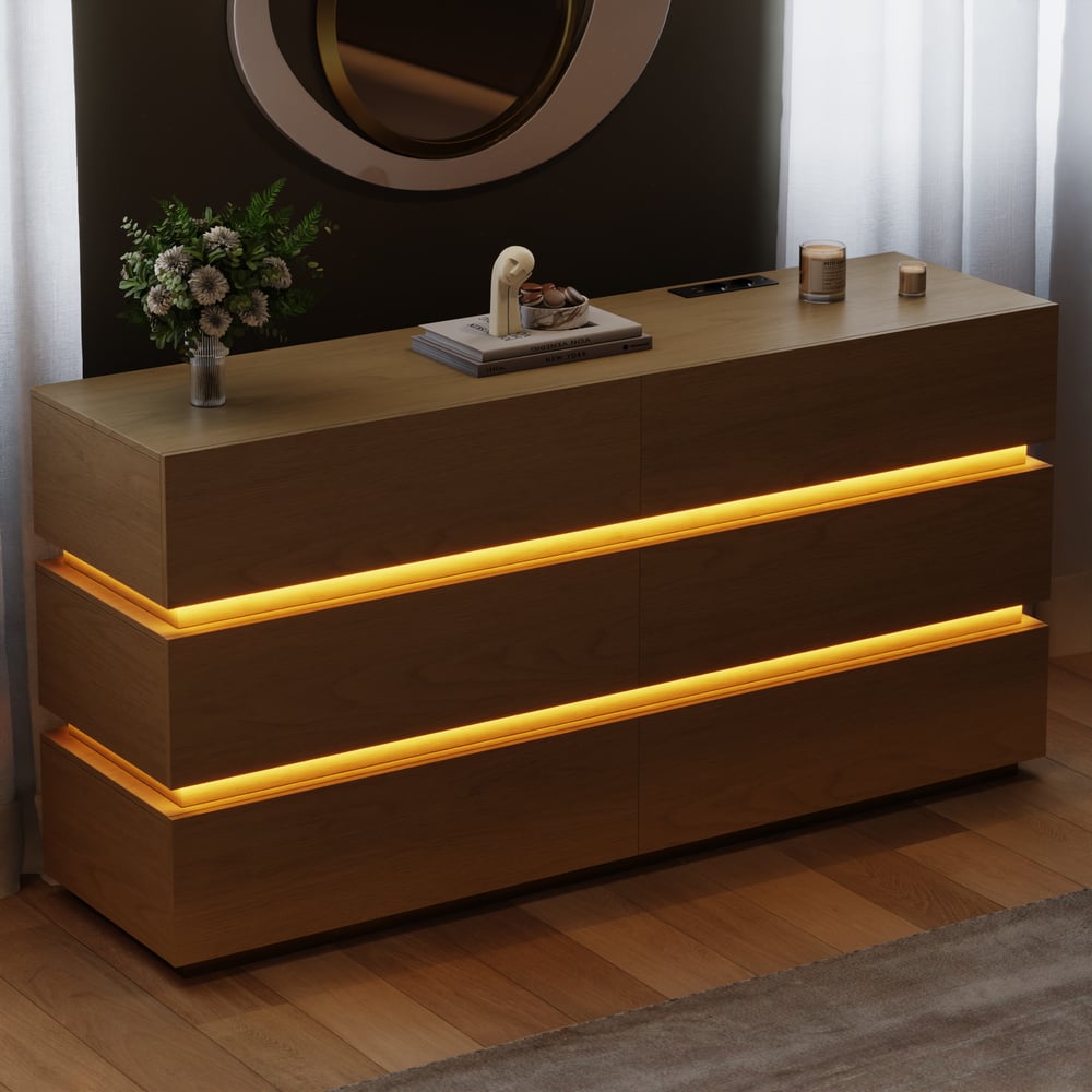 Cômoda LED Lumio 1500mm com 6 gavetas e estação de carregamento Imagem da janela