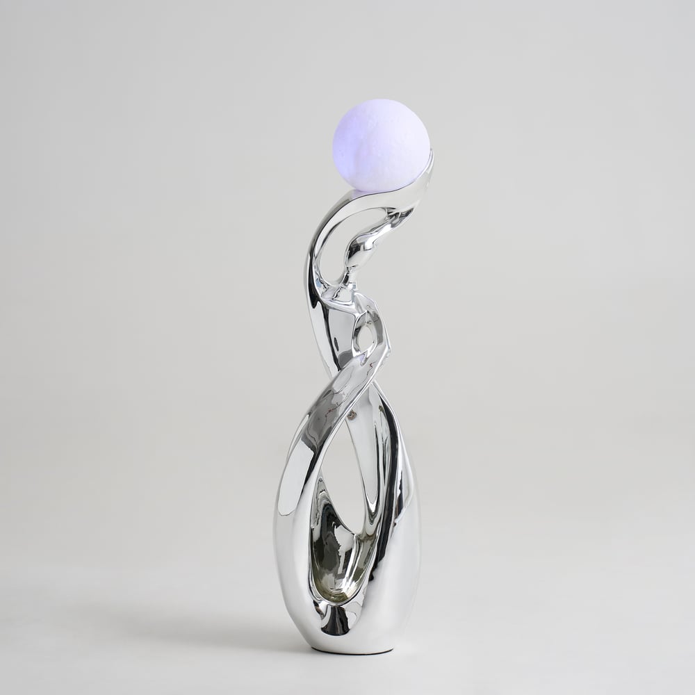 9" x 32" Silver Sculpture with Illuminated Sphere Art Decor window image