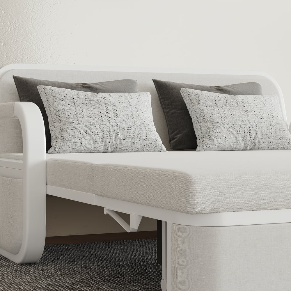 Lněná rozkládací pohovka 2-místná obrázek okna