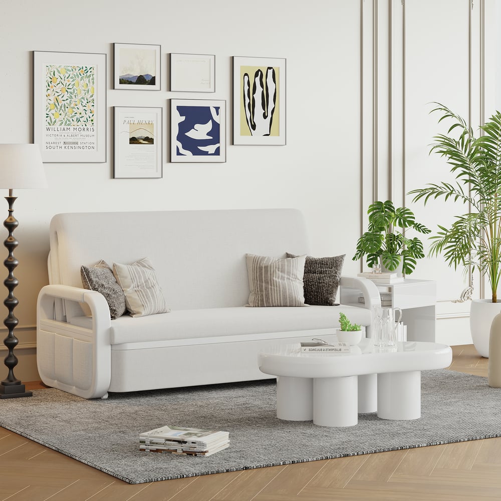 Lněná rozkládací pohovka 2-místná obrázek okna