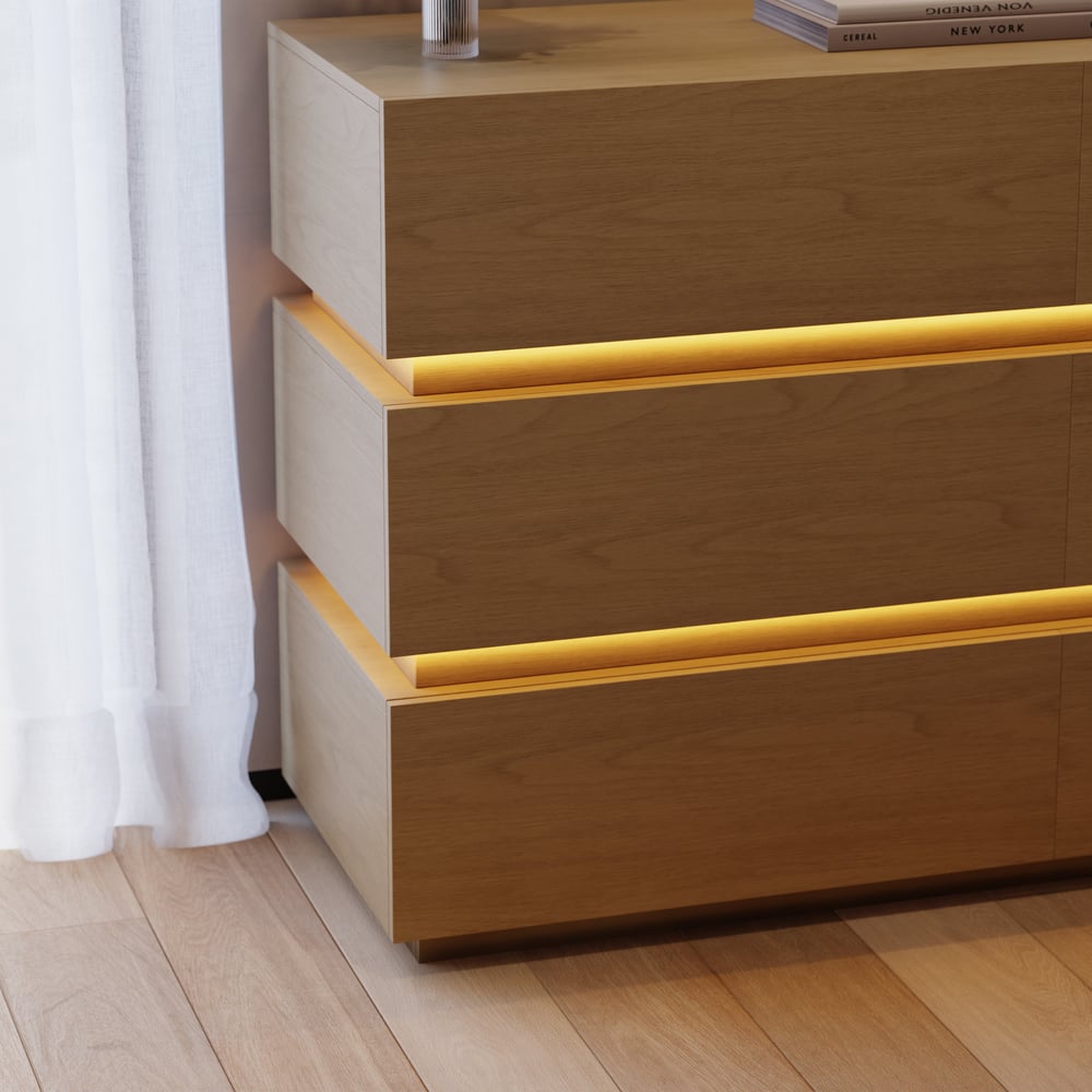 Lumio 1200mm Modern White 6 Drawer LED Dresser Chest Bedroom Storage Cabinet window image