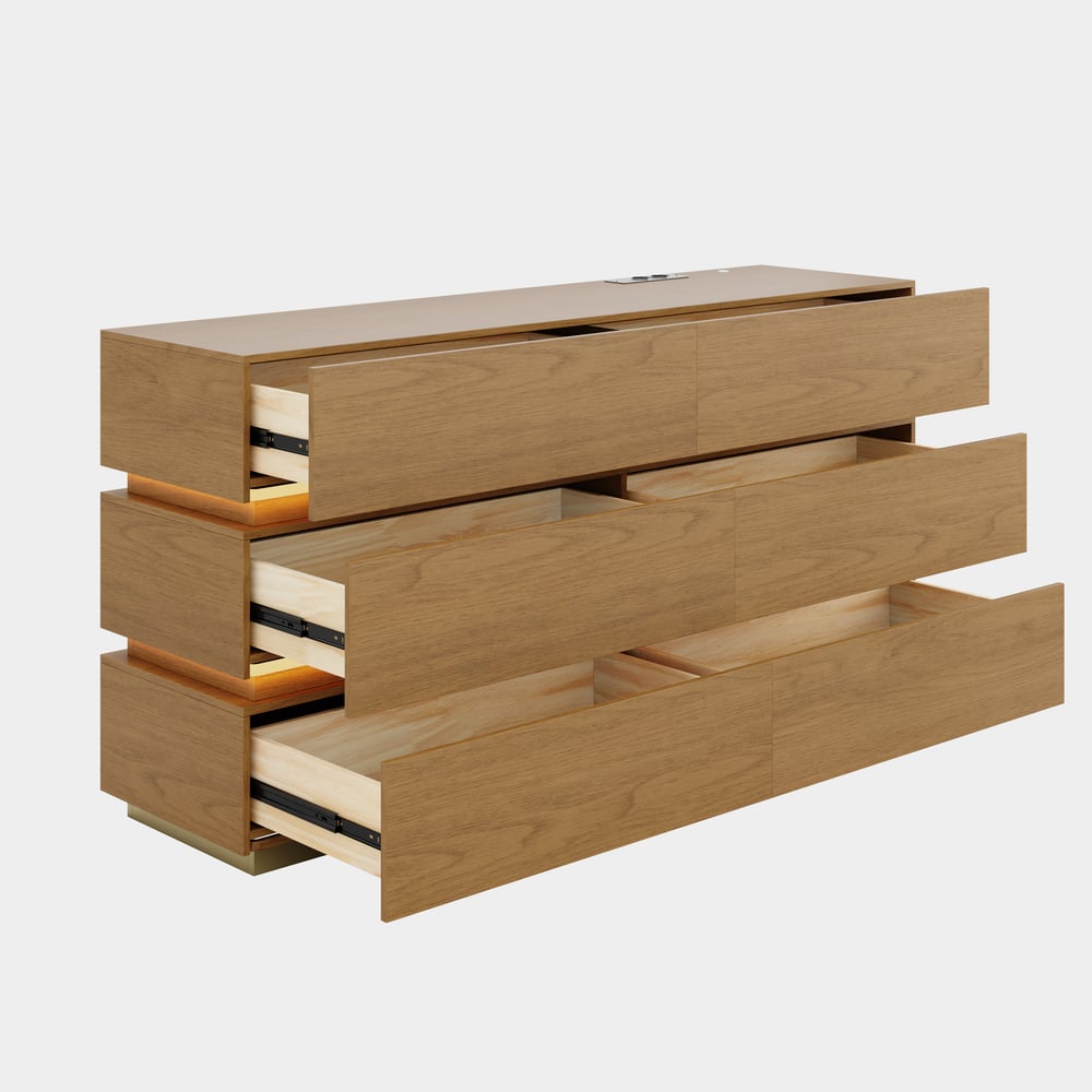 Cômoda LED Lumio 1500mm com 6 gavetas e estação de carregamento Imagem da janela