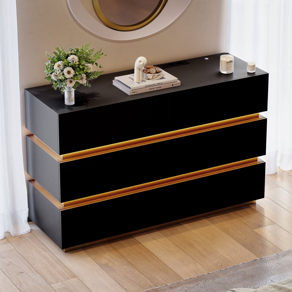 Lumio 1200mm LED 6-Drawer Dresser with Charging Station window image