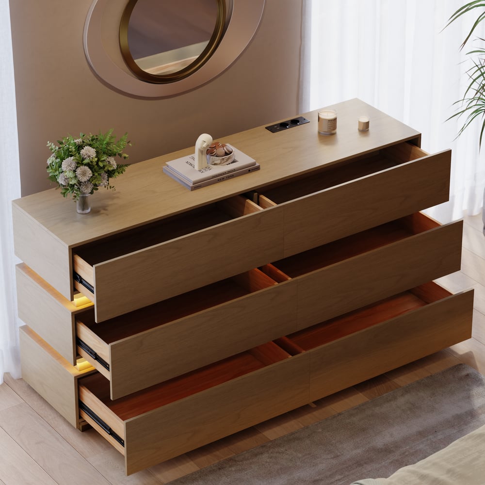 Cômoda LED Lumio 1500mm com 6 gavetas e estação de carregamento Imagem da janela