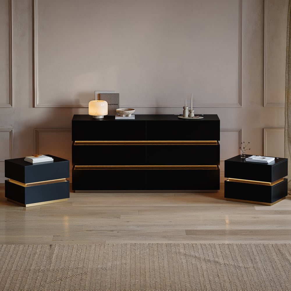 Lumio 1500mm LED 6-Drawer Dresser with Charging Station window image