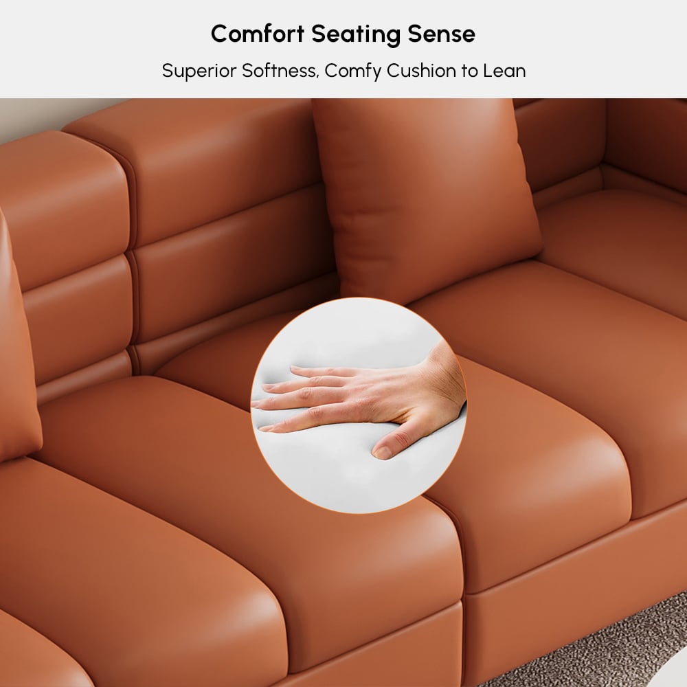 Aurora 79" Faux Leather Fluted Sofa with Gold Legs & Pillows window image