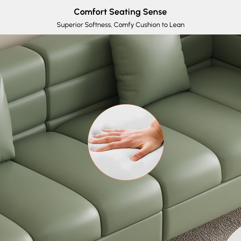 Canapé cannelé Aurora 2010 mm en similicuir avec pieds et coussins dorés image de fenêtre