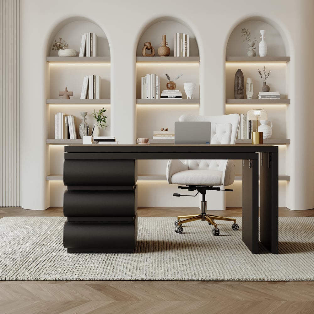 Bureau exécutif en forme de L Humply, style minimaliste moderne, solide, 1520 mm image de fenêtre