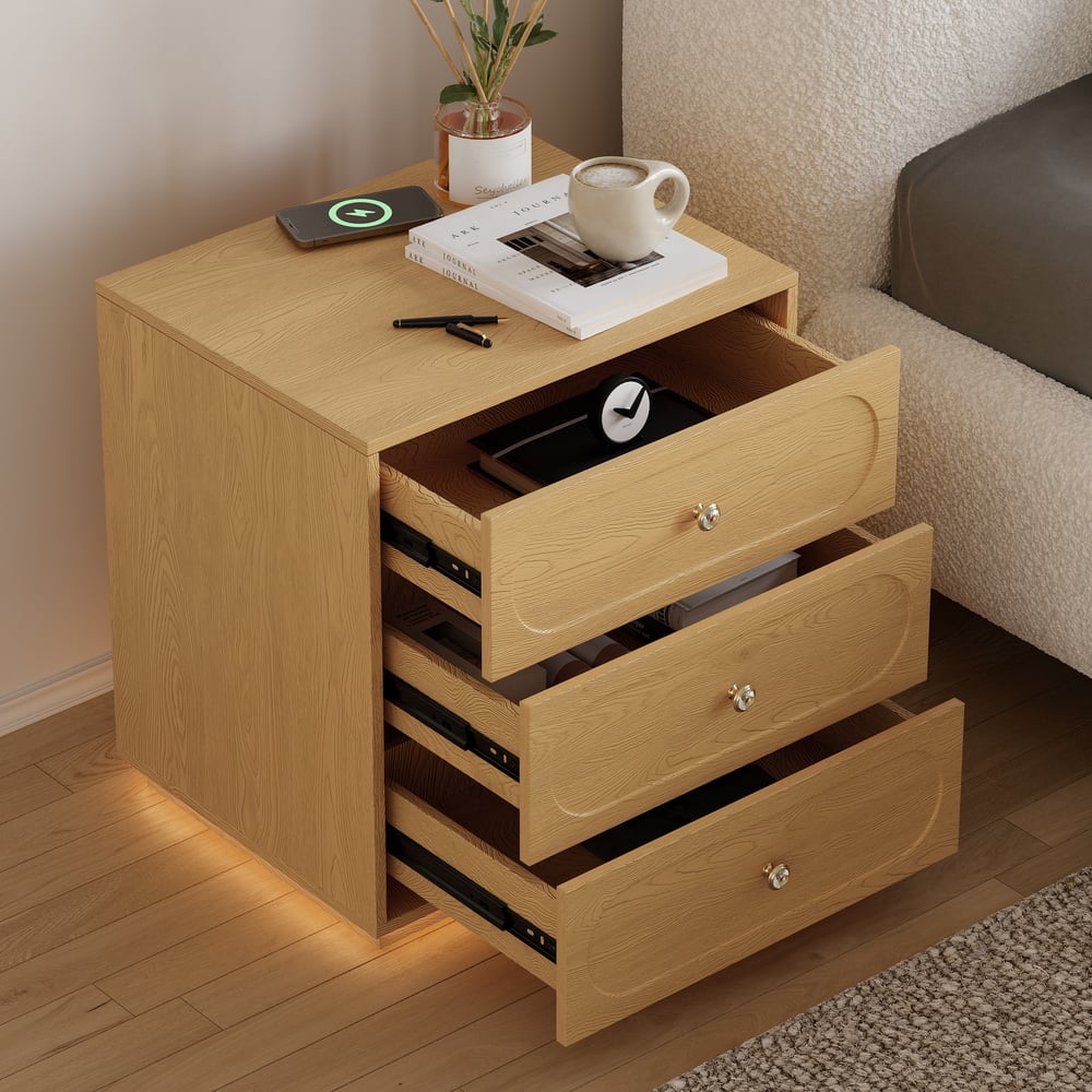 Krila Floating 3-Drawer LED Smart Nightstand with Light window image