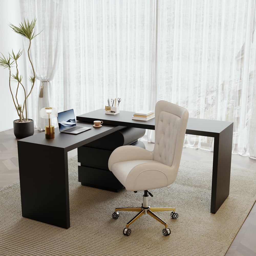 Bureau exécutif en forme de L Humply, style minimaliste moderne, solide, 1520 mm image de fenêtre