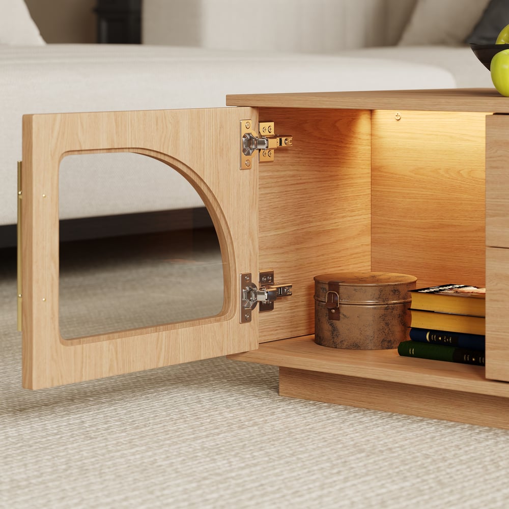 Arune 47" Arched Glass Doors Coffee Table with Storage and LED window image