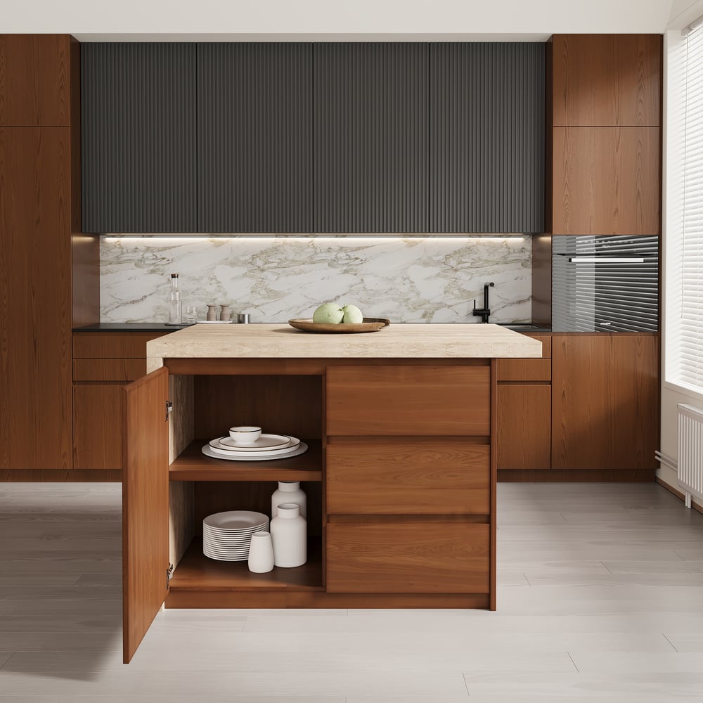 1270mm Modern Style Laminate Kitchen Islands with Ample Storage Space Walnut window image