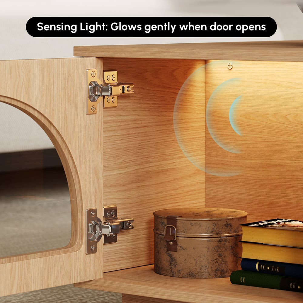 Arune 47" Arched Glass Doors Coffee Table with Storage and LED window image