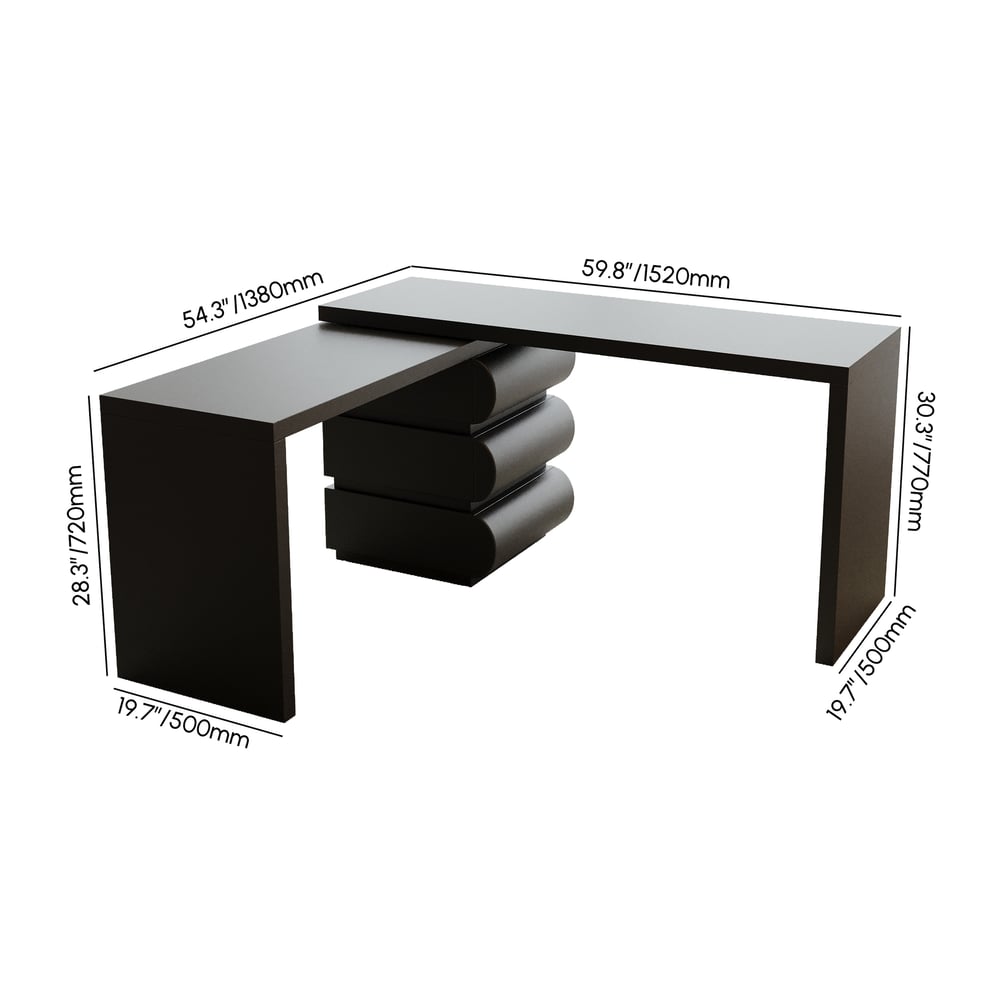 Bureau exécutif en forme de L Humply, style minimaliste moderne, solide, 1520 mm Poids, dimensions, image
