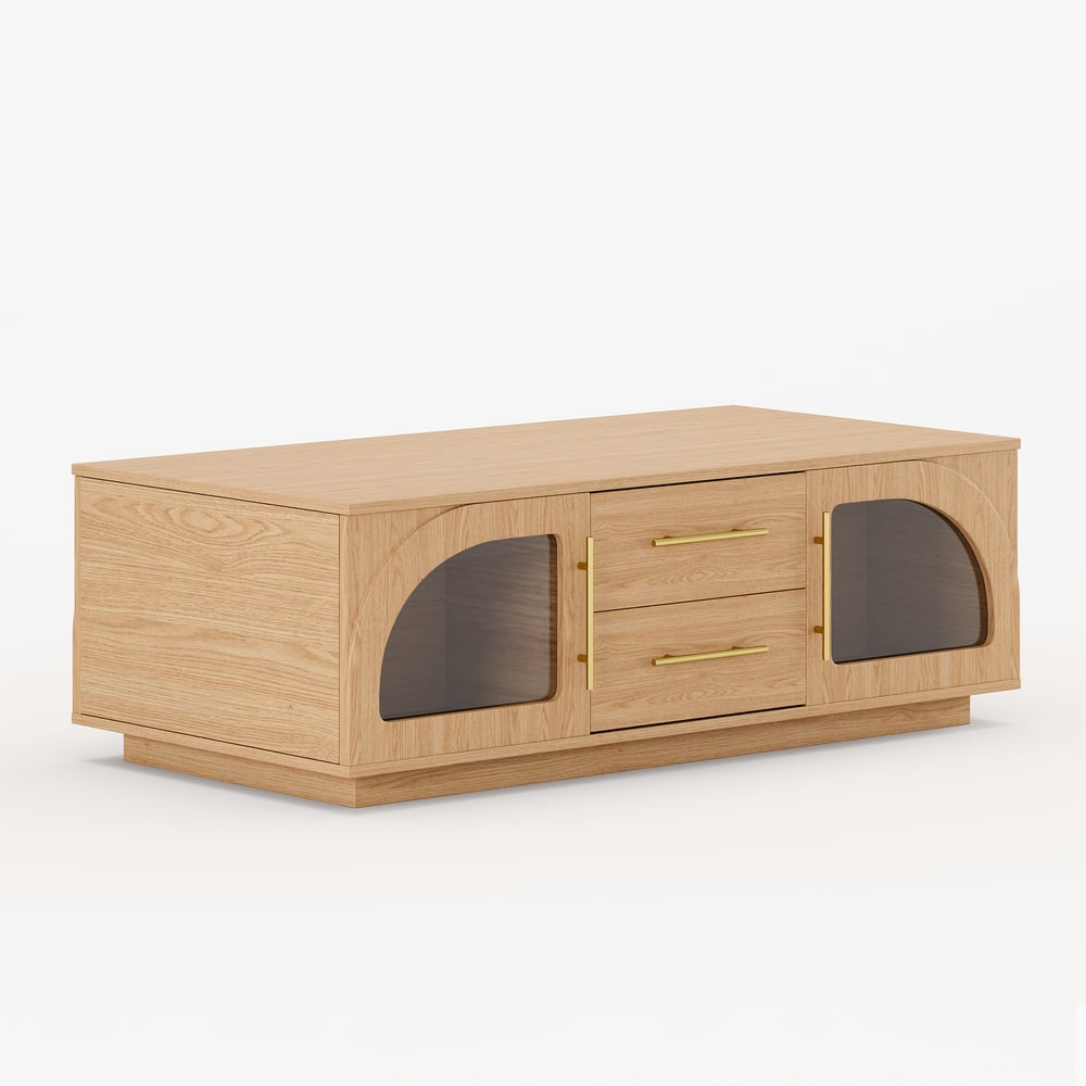 Arune 47" Arched Glass Doors Coffee Table with Storage and LED window image