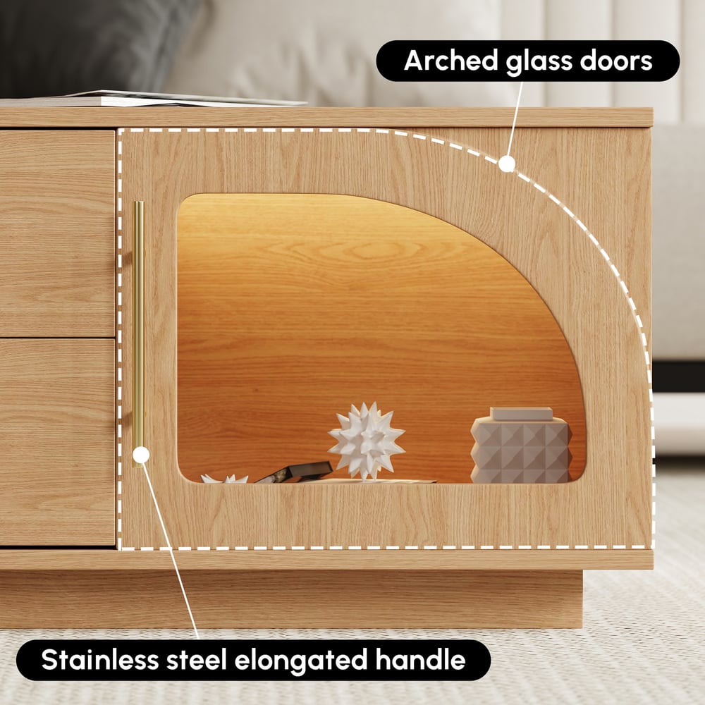 Arune 47" Arched Glass Doors Coffee Table with Storage and LED window image