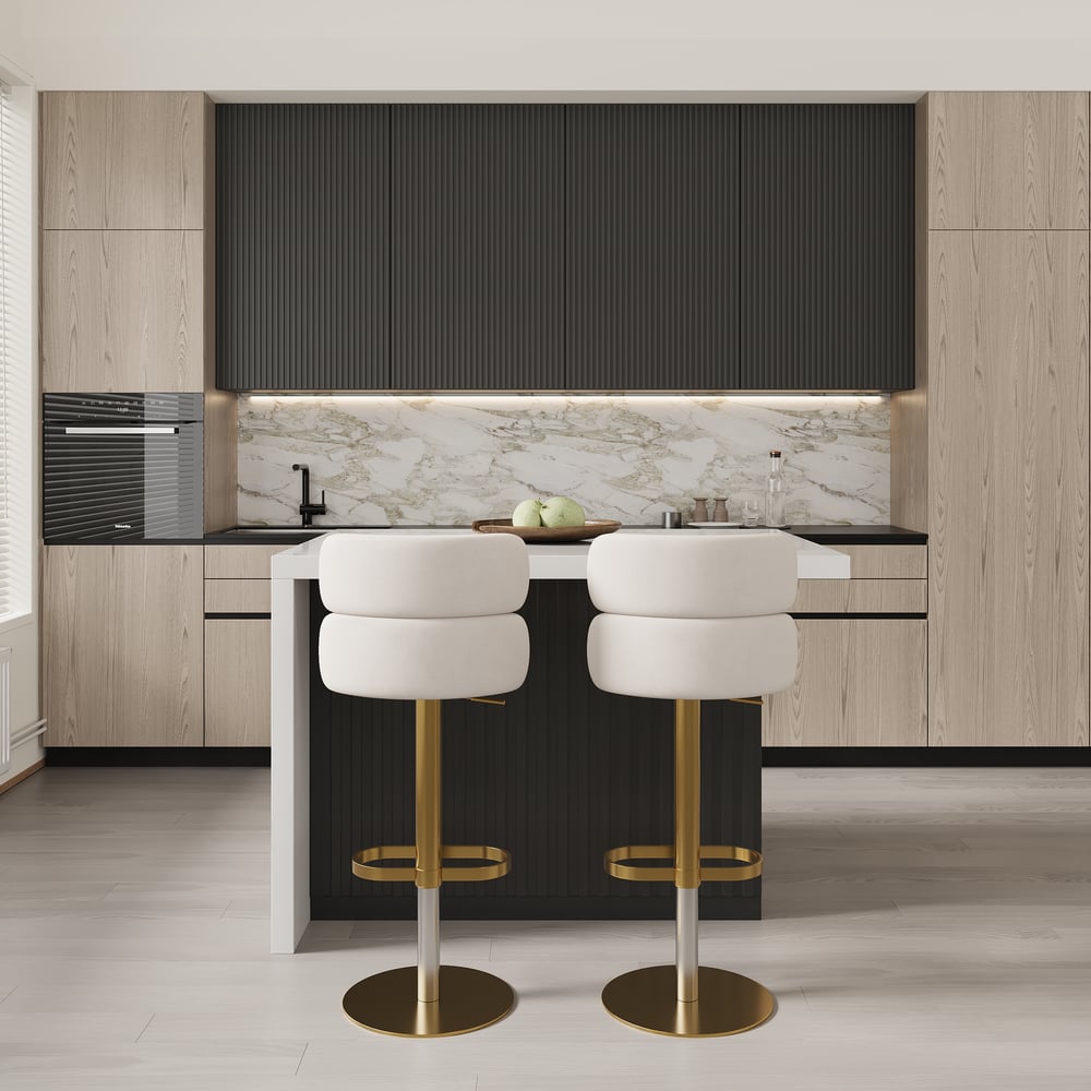 1270mm Kitchen Islands Marble Veneered Top Black Modern with Storage Kitchen Cabinet window image