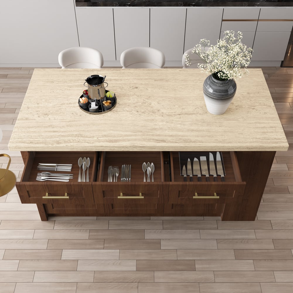 Ilha de cozinha grande de nogueira de 1830 mm com armazenamento Armário de cozinha moderno Imagem da janela