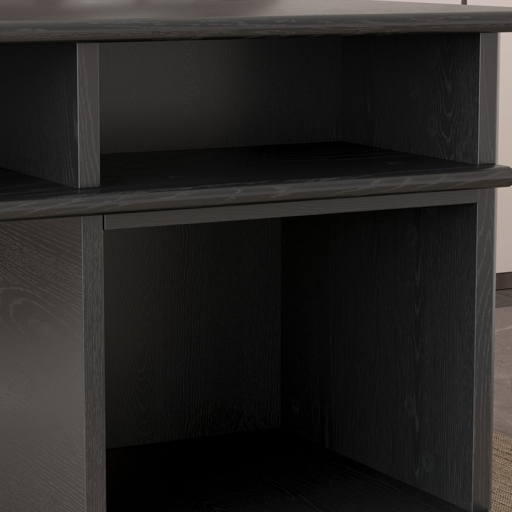 Mesa de escritório doméstico de madeira preta em estilo de meados do século de 1625 mm com 6 gavetas Imagem da janela