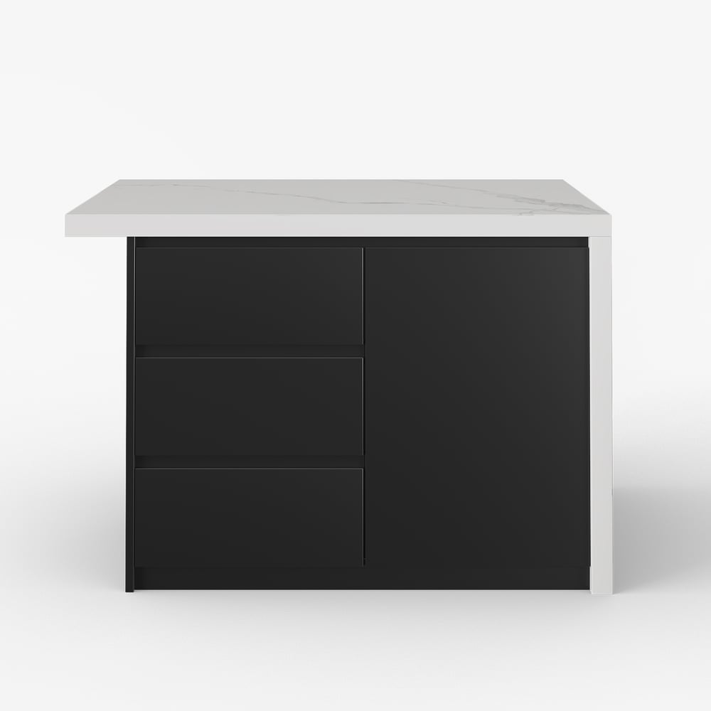 1270mm Kitchen Islands Marble Veneered Top Black Modern with Storage Kitchen Cabinet window image