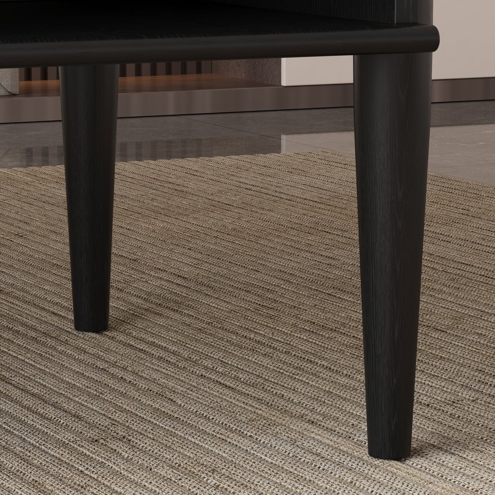 Mesa de escritório doméstico de madeira preta em estilo de meados do século de 1625 mm com 6 gavetas Imagem da janela