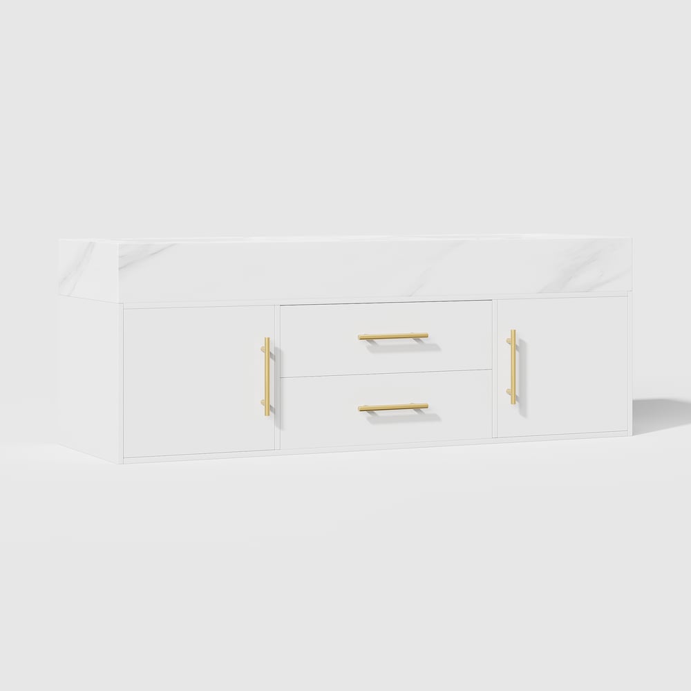 59" Double Sink Bathroom Vanity with Gold Handles – White Modern Floating Vanity window image
