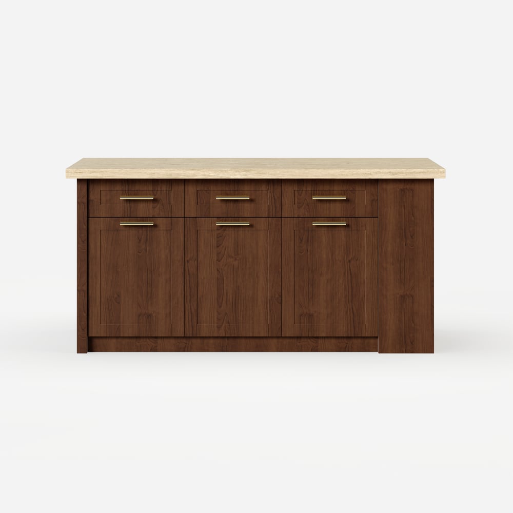 Ilha de cozinha grande de nogueira de 1830 mm com armazenamento Armário de cozinha moderno Imagem da janela