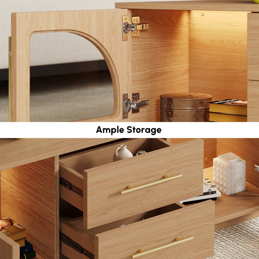 Arune 47" Arched Glass Doors Coffee Table with Storage and LED window image