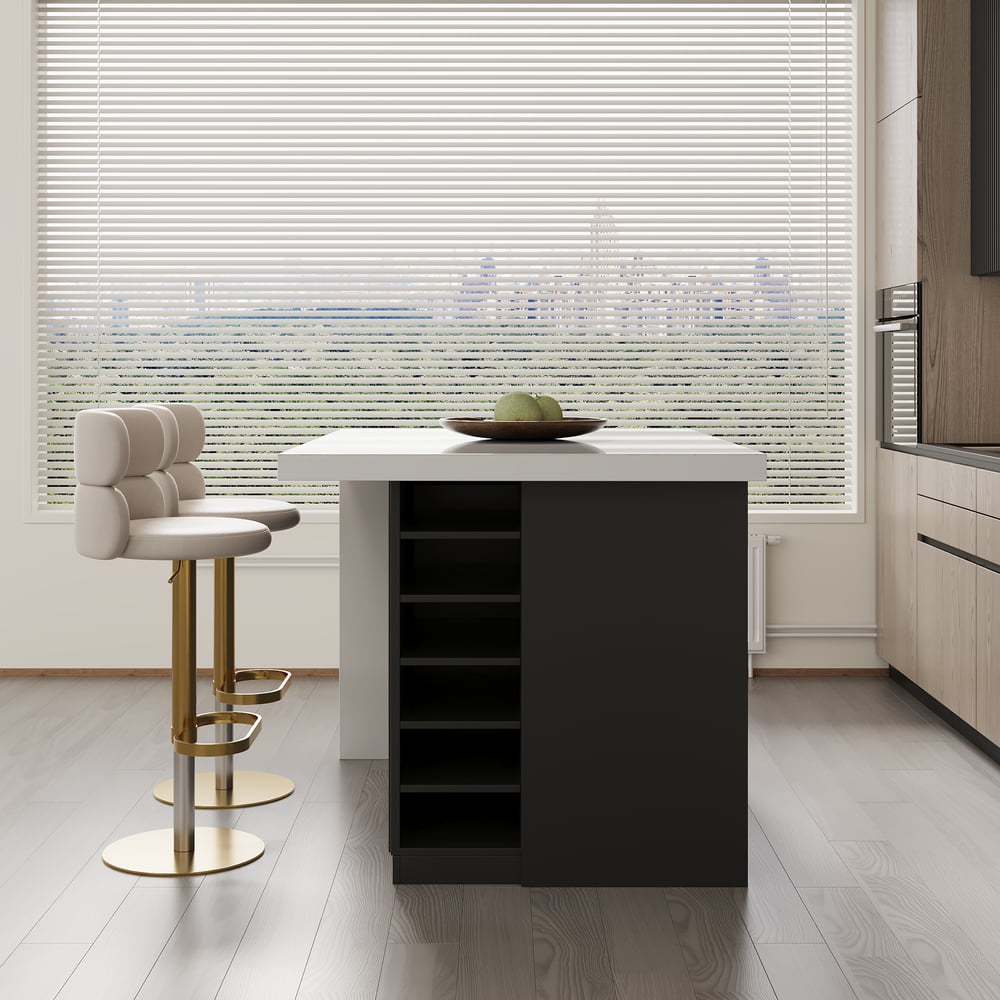 1270mm Kitchen Islands Marble Veneered Top Black Modern with Storage Kitchen Cabinet window image