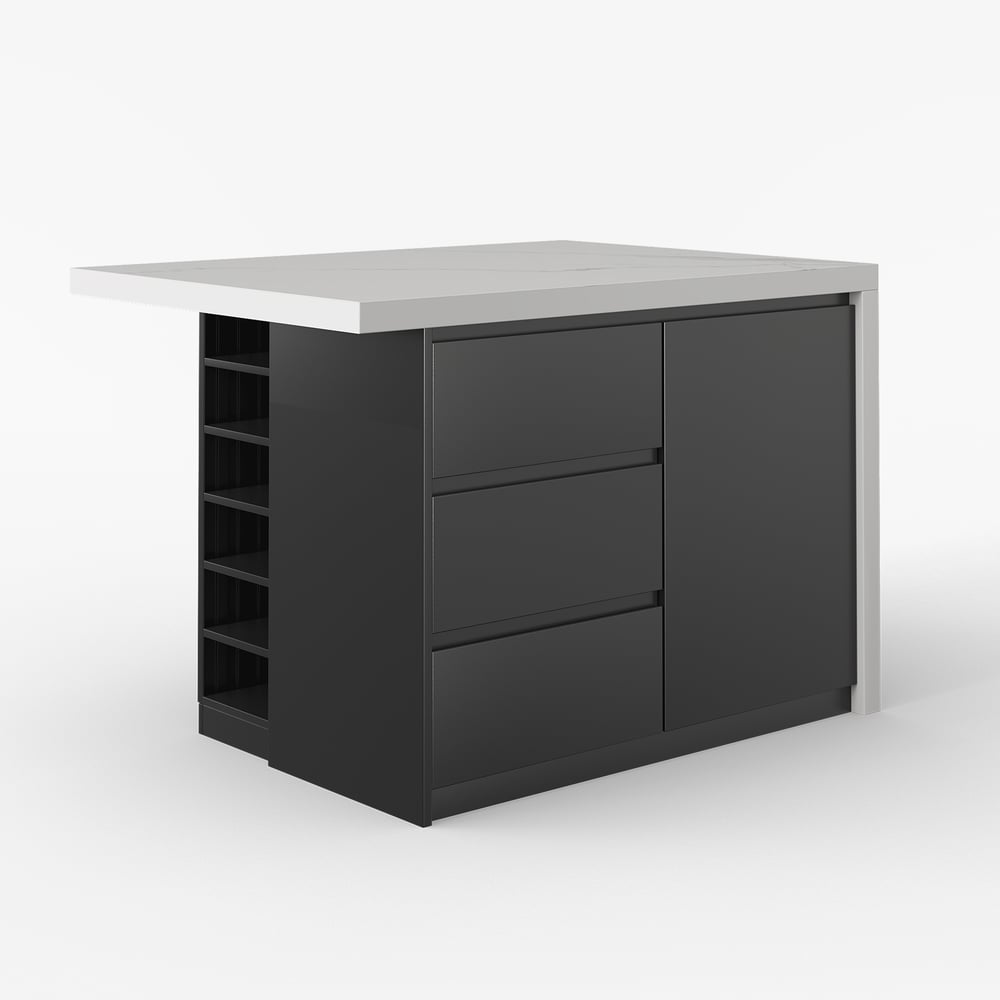 1270mm Kitchen Islands Marble Veneered Top Black Modern with Storage Kitchen Cabinet window image