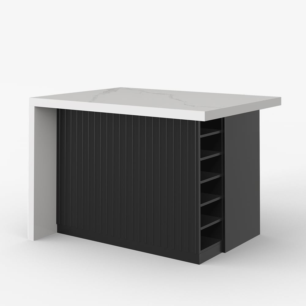 1270mm Kitchen Islands Marble Veneered Top Black Modern with Storage Kitchen Cabinet window image