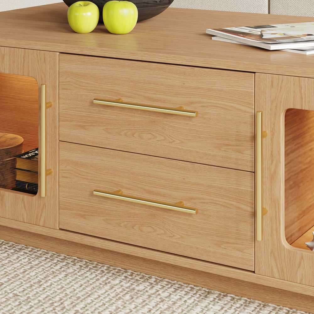 Arune 47" Arched Glass Doors Coffee Table with Storage and LED window image