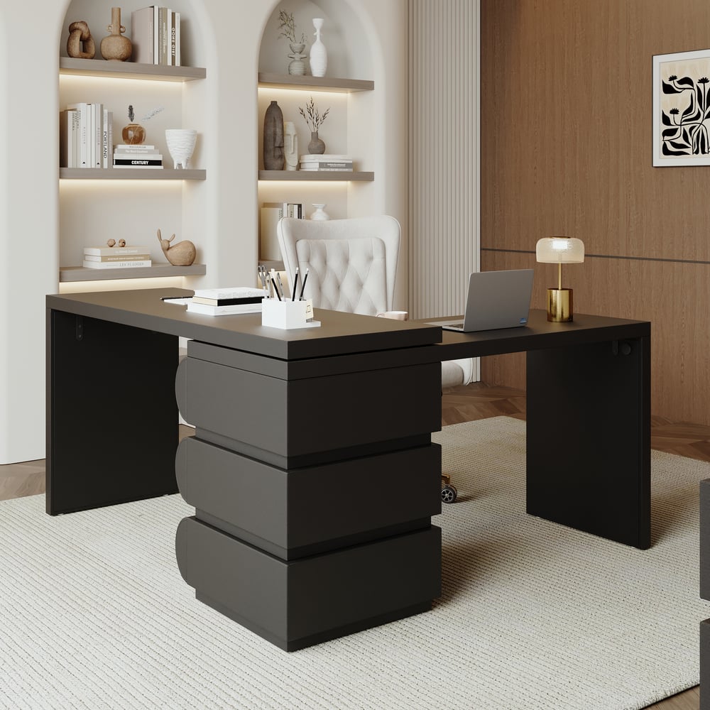 Bureau exécutif en forme de L Humply, style minimaliste moderne, solide, 1520 mm image de fenêtre