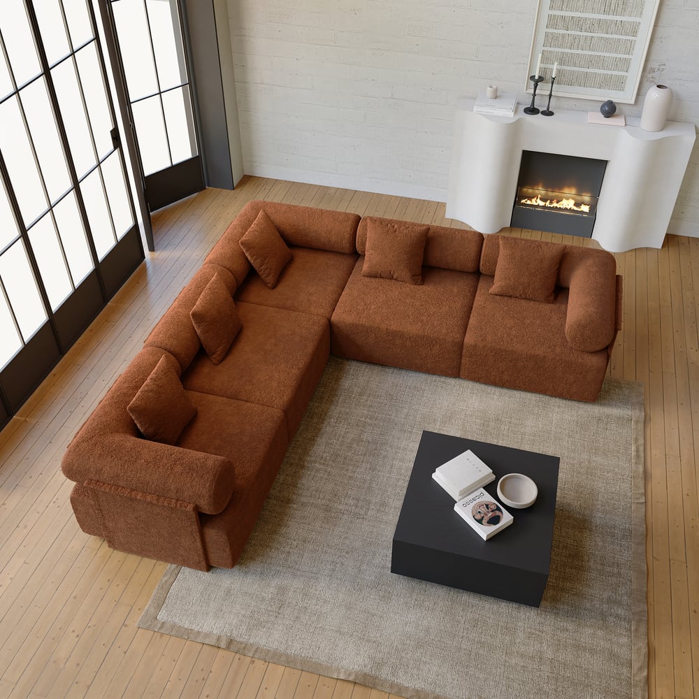 Serene 110" 5-Piece Modular Chenille Velvet L-Shaped Sectional Sofa window image