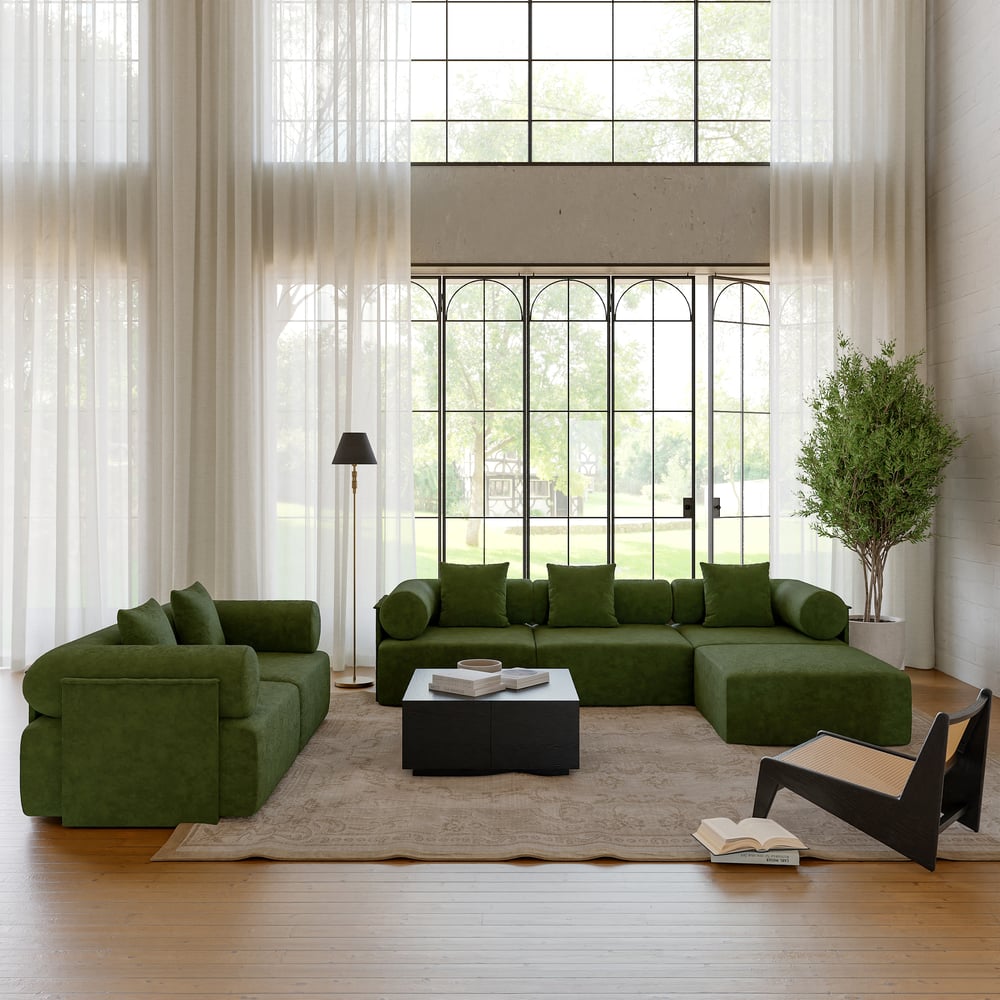 Serene 110" 4-Piece Modular Chenille Velvet L-Shaped Sectional with Ottoman window image