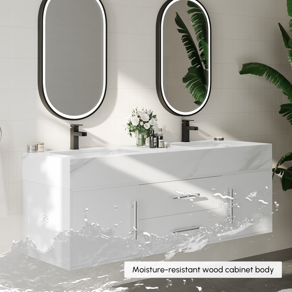 1500mm Double Sink Bathroom Vanity with Silver Handles – White Modern Floating Vanity window image