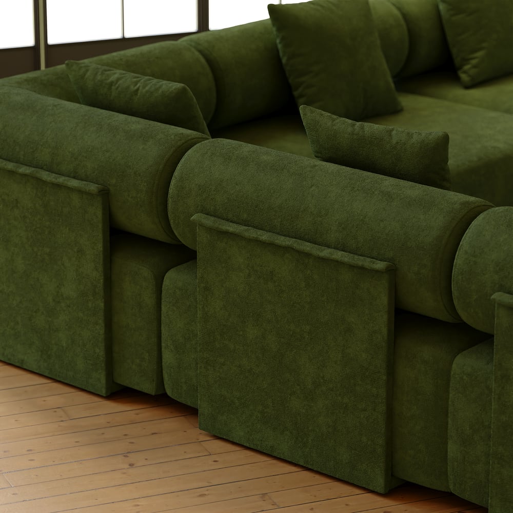 Serene 110" 5-Piece Modular Chenille Velvet L-Shaped Sectional Sofa window image