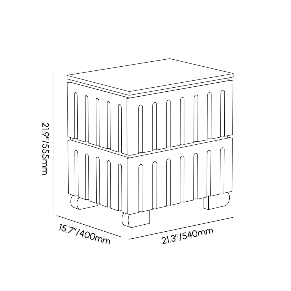 Ash Wood 2-Drawer Nightstand with Faux Travertine Top Set of 2 weights dimensions image